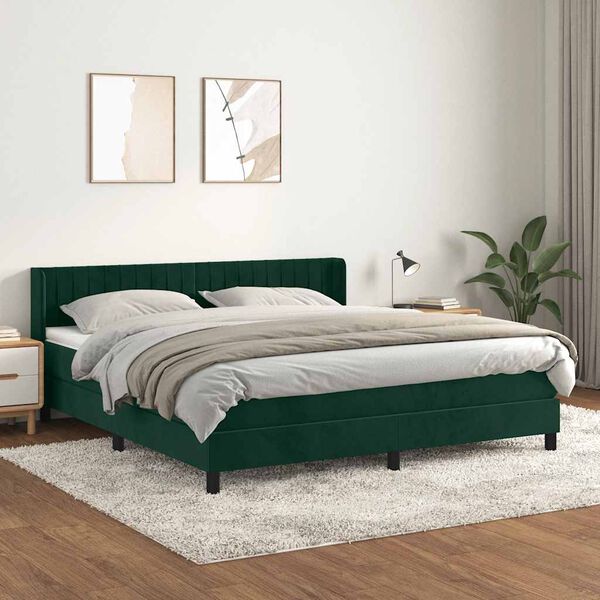 vidaXL Cama com molas/colch&atilde;o 180x200 cm veludo verde-escuro