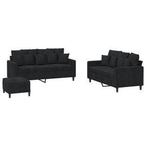 vidaXL 3 pcs conjunto de sof&aacute;s com almofad&otilde;es veludo preto