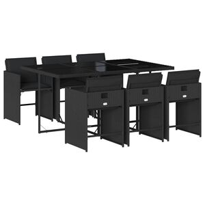 vidaXL 7 pcs conjunto de jantar p/ jardim c/ almofad&otilde;es vime PE preto
