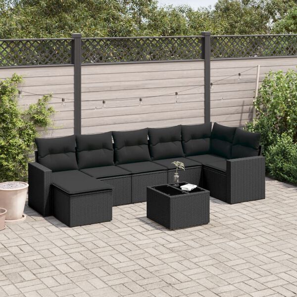 vidaXL 8 pcs conjunto sof&aacute;s de jardim com almofad&otilde;es vime PE preto
