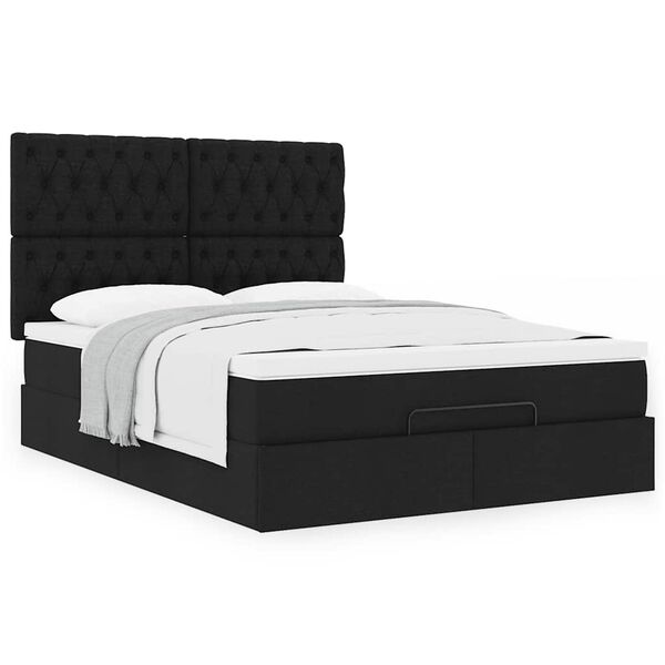 vidaXL Estrutura de cama otomana com colch&atilde;o 140x190 cm tecido preto