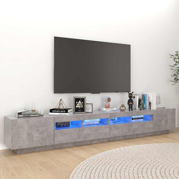 vidaXL M&oacute;vel de TV com luzes LED 260x35x40 cm cinzento cimento