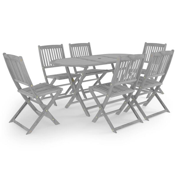 vidaXL 7 pcs conjunto de jantar jardim madeira ac&aacute;cia maci&ccedil;a cinzento