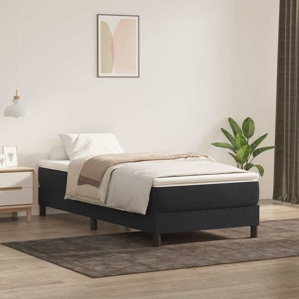 vidaXL Cama com molas/colch&atilde;o preto 80x210 cm veludo