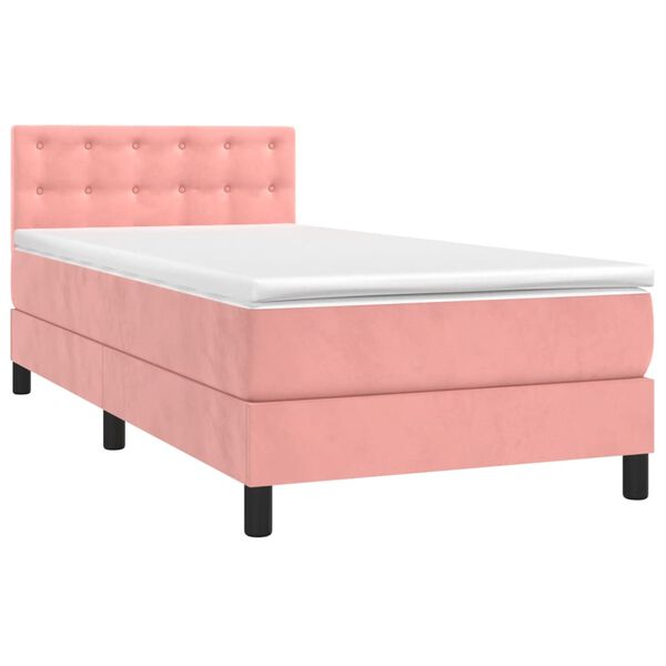 vidaXL Cama box spring c/ colch&atilde;o/LED 90x200 cm veludo rosa