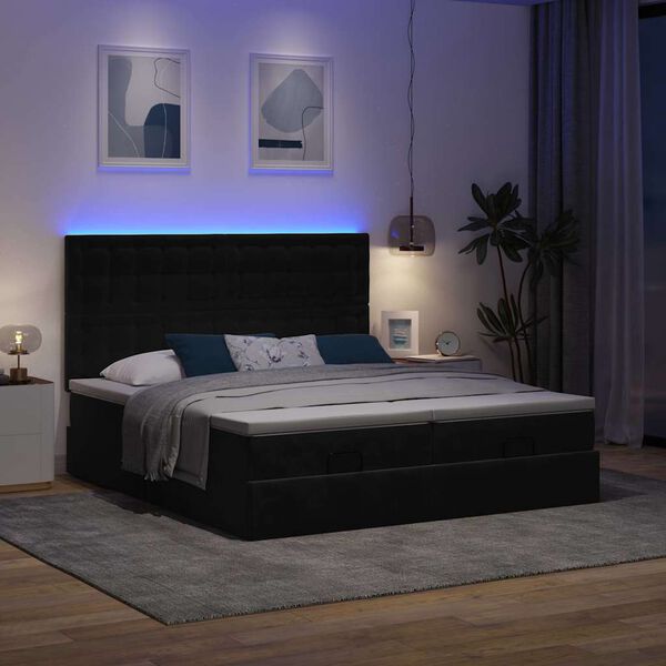 vidaXL Estrutura de cama otomana com colch&otilde;es 200x200cm veludo preto
