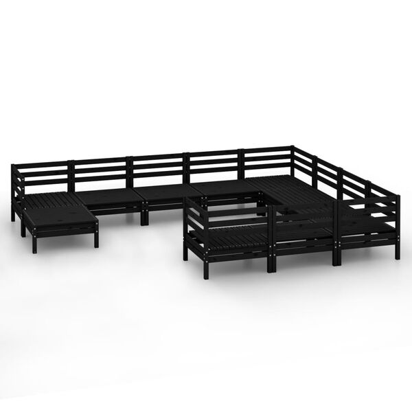 vidaXL 11 pcs conjunto lounge de jardim pinho maci&ccedil;o preto