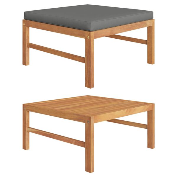 vidaXL Apoio de pés c/ almofadão cinzento-escuro madeira teca maciça