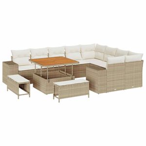 vidaXL Conjunto de Sof&aacute; de Jardim 12 unid. Bege vime PE