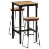 vidaXL 3 pcs conj. de bar madeira de mangueira &aacute;spera maci&ccedil;a e metal