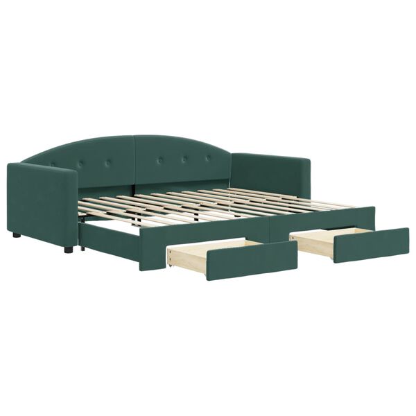 vidaXL Sofá-cama c/ gavetão e gavetas 90x200 cm veludo verde-escuro