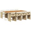 vidaXL 9 pcs conjunto de jantar p/ jardim com almofad&otilde;es vime PE bege