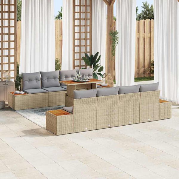 vidaXL Conjunto de Sof&aacute; de Jardim 9 pcs Bege Rattan Sint&eacute;tico
