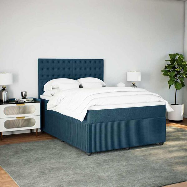 vidaXL Cama com molas/colch&atilde;o 160x200 cm veludo azul