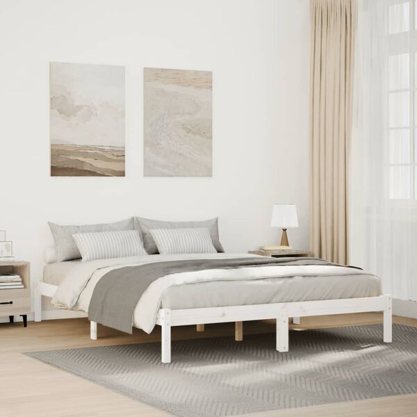 vidaXL Cama extra longa sem colch&atilde;o 140x220 cm pinho maci&ccedil;o branco