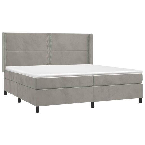 vidaXL Cama box spring c/ colch&atilde;o/LED 200x200 cm veludo cinzento-claro
