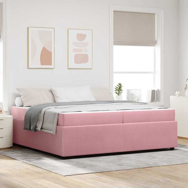 vidaXL Estrutura da Cama com colch&atilde;o Rosa 200 x 200 cm tecido