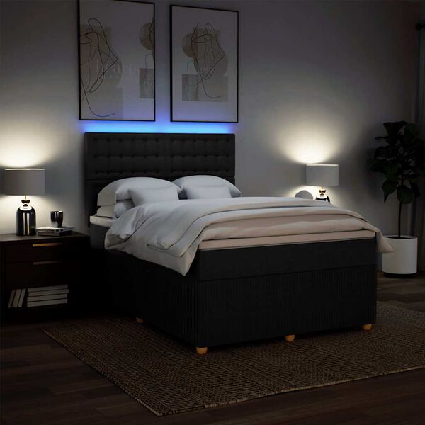 vidaXL Cama com molas/colch&atilde;o 140x200 cm tecido preto