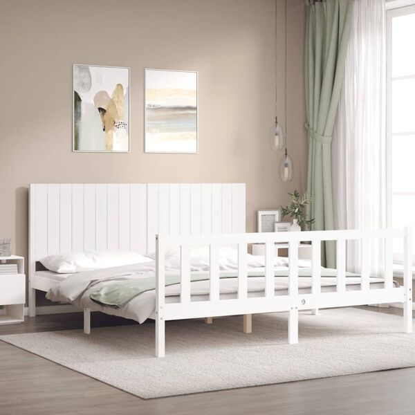 vidaXL Estrutura cama Super King Size c/ cabeceira madeira branco