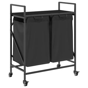 vidaXL Cesto de roupa suja com 2 compartimentos e rodas, cor carvalho preto