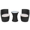 vidaXL 3 pcs conjunto bistr&ocirc; com almofadas vime PE preto