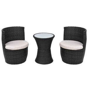 vidaXL 3 pcs conjunto bistr&ocirc; com almofadas vime PE preto