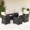 vidaXL 7 pcs conjunto de jantar p/ jardim c/ almofad&otilde;es vime PE preto