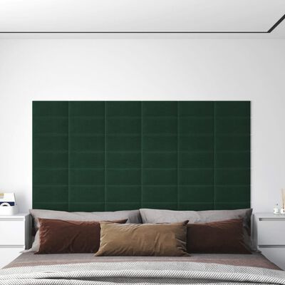 vidaXL Painel de parede 12 pcs 30x15 cm tecido 0,54 m² verde-escuro