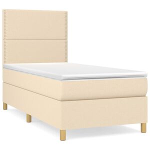 vidaXL Cama com molas/colch&atilde;o 90x190 cm tecido cor creme