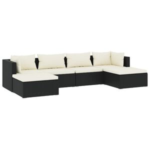 vidaXL 6 pcs conjunto lounge de jardim c/ almofad&otilde;es vime PE preto