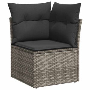 vidaXL Sof&aacute; de canto para jardim com almofad&otilde;es vime PE cinzento