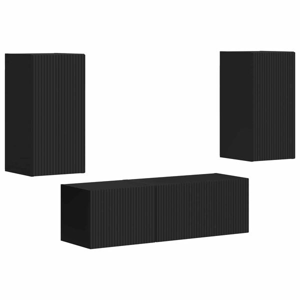 vidaXL Conjunto de Gabinete de Parede para TV 4 pcs Preto