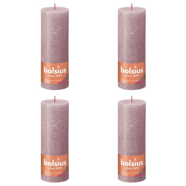 Bolsius Velas r&uacute;sticas cil&iacute;ndricas Shine 4pcs 190x68mm rosa cinza
