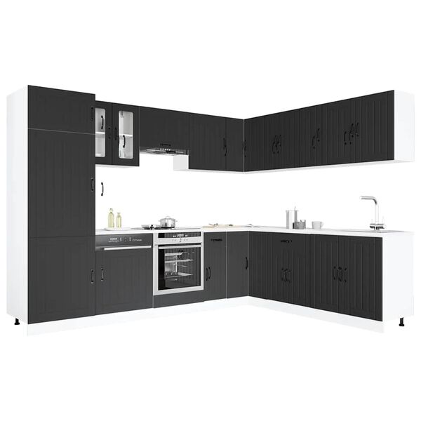 vidaXL 14 pe&ccedil;as arm&aacute;rio de cozinha conjunto Lucca preto