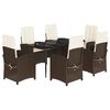 vidaXL 7 pcs conjunto jantar p/ jardim c/ almofad&otilde;es vime PE castanho