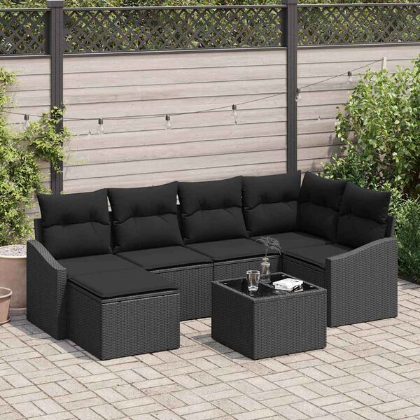 vidaXL Conjunto de Jantar para Jardim com almofada 7 pcs Preto