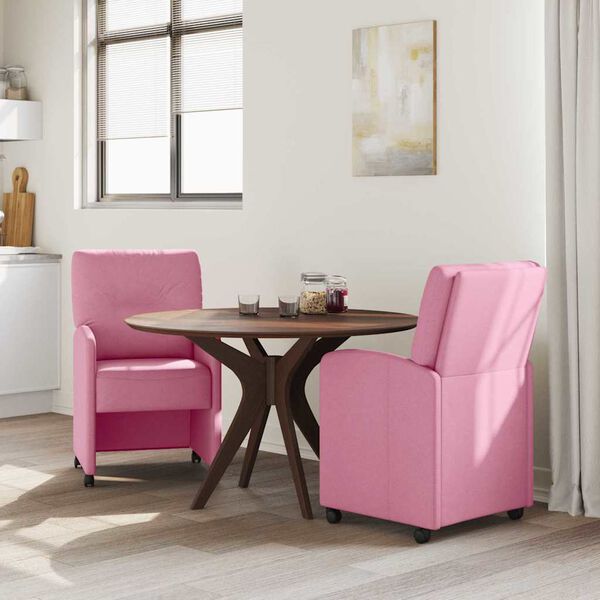 vidaXL Cadeiras de Jantar com Rodas 2 pcs Rosa 57 x 67 x 95 cm tecido