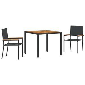 vidaXL Conjunto de Jantar para Jardim 3 pcs Preto vime PE