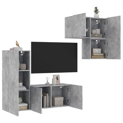 vidaXL 4 pcs móveis de parede p/ TV derivados de madeira cinza cimento