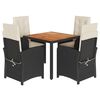 vidaXL 5 pcs conjunto de jantar p/ jardim c/ almofad&otilde;es vime PE preto