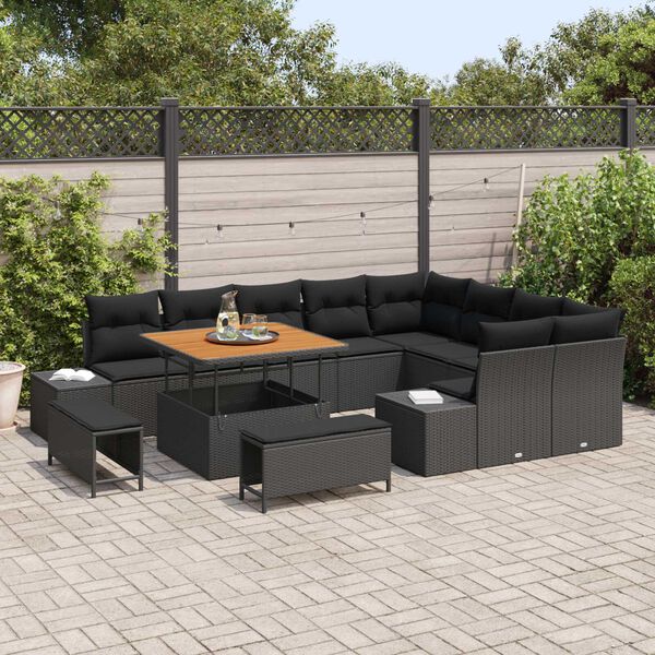 vidaXL Conjunto de Sof&aacute; de Jardim 12 pcs Preto Rattan Sint&eacute;tico