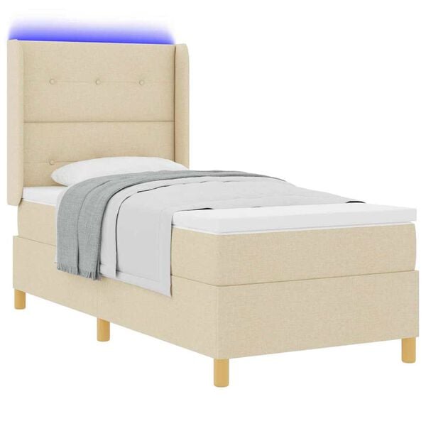 vidaXL Cama Box com colch&atilde;o com led Creme 80 x 200 cm tecido