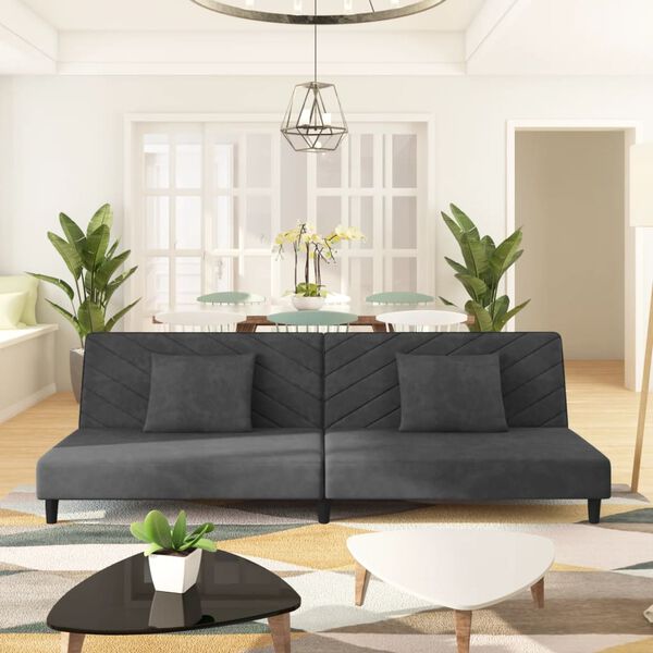 vidaXL Sofá-cama 2 lugares com duas almofadas veludo cinzento-escuro