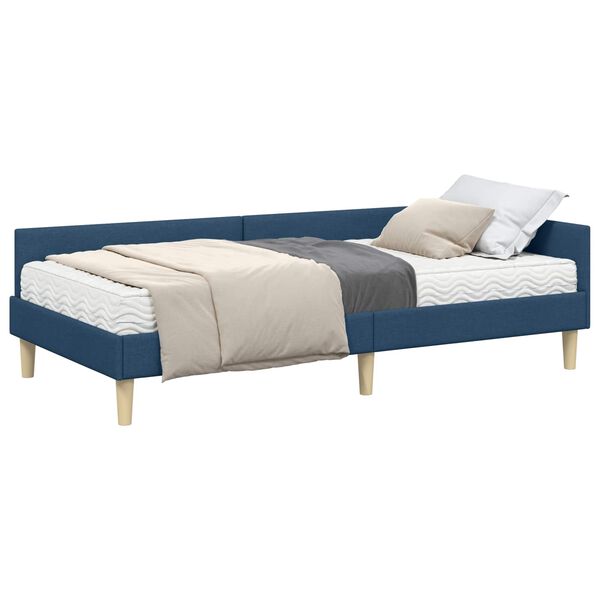 vidaXL Estrutura de Cama de Canto com Colch&atilde;o 2 pcs Azul tecido