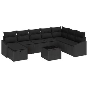 vidaXL Conjunto de Sof&aacute; de Jardim 9 pcs Preto Rattan Sint&eacute;tico