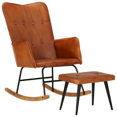 vidaXL Cadeira de baloiço com apoio de pés couro genuíno cor bronze