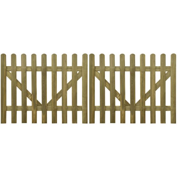 vidaXL Port&atilde;o cerca c/ estacas 2 pcs madeira impregnada 300x120 cm