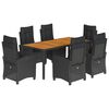 vidaXL 7 pcs conjunto de jantar p/ jardim c/ almofad&otilde;es vime PE preto