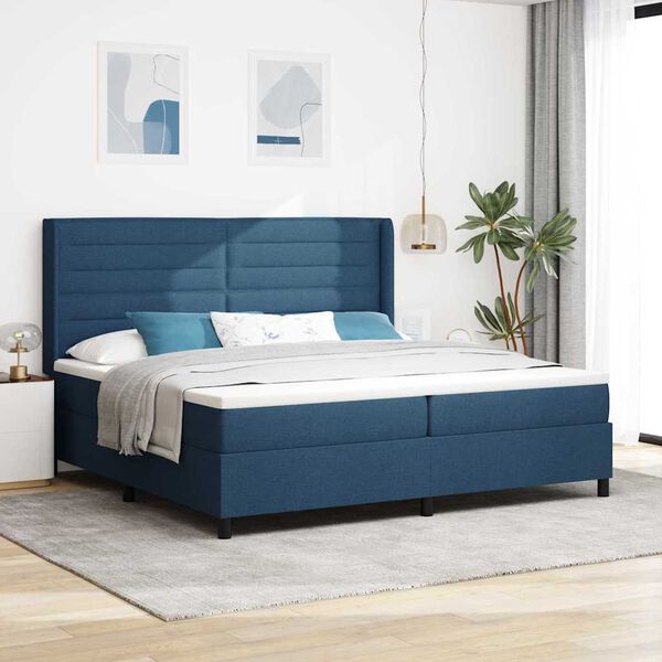 vidaXL Cama Box Spring LED com colch&atilde;o Azul 200 x 200 cm tecido