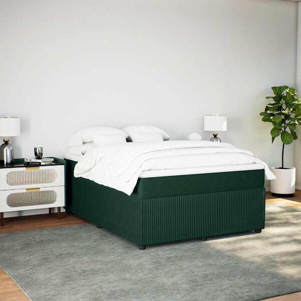 vidaXL Cama com molas/colch&atilde;o 140x190 cm veludo verde-escuro